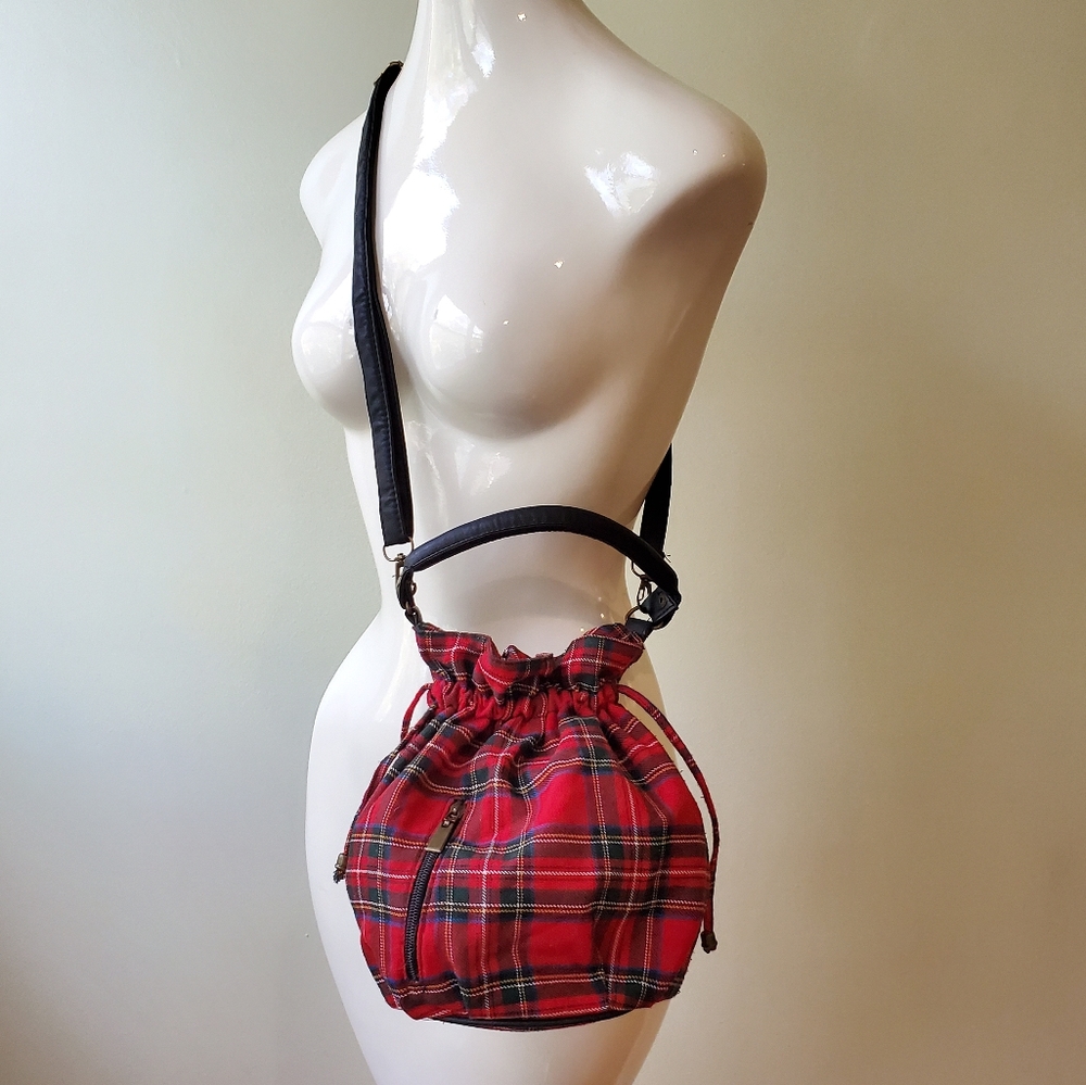 Red Plaid Handbag with Strap